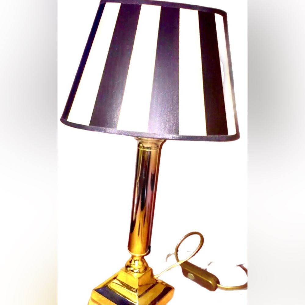 Black White Striped Golden Lamp Lightning Light Home Goods Gold Accents Decor